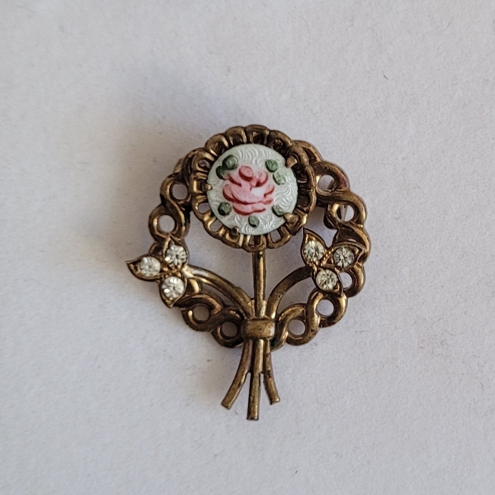 Rare Vintage Coro Guilloche Rose Brooch Delicate Feminine Floral